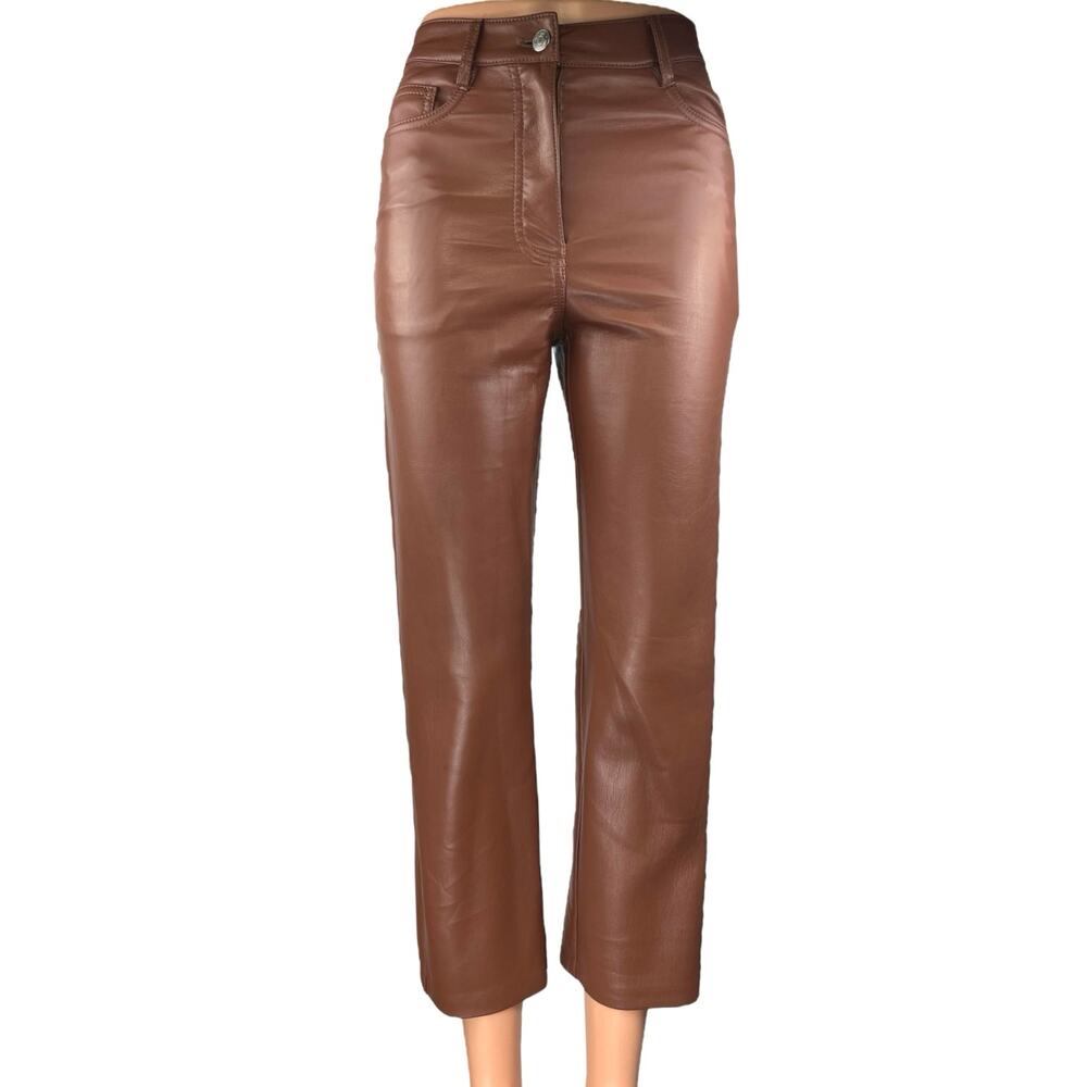 Aritzia Wilfred The Melina Brown Faux Leather Vegan Cropped Trouser Pants Size 0